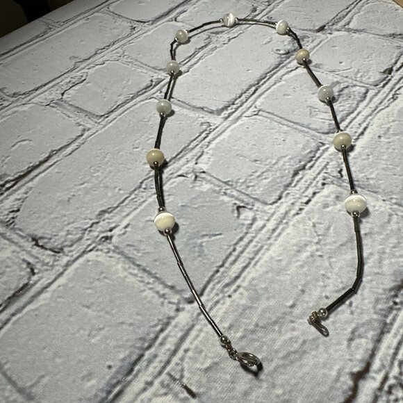 Vintage Silver Tube Bead Round White Cat Eye Glass Bead Necklace And Bracelet - Picture 7 of 13